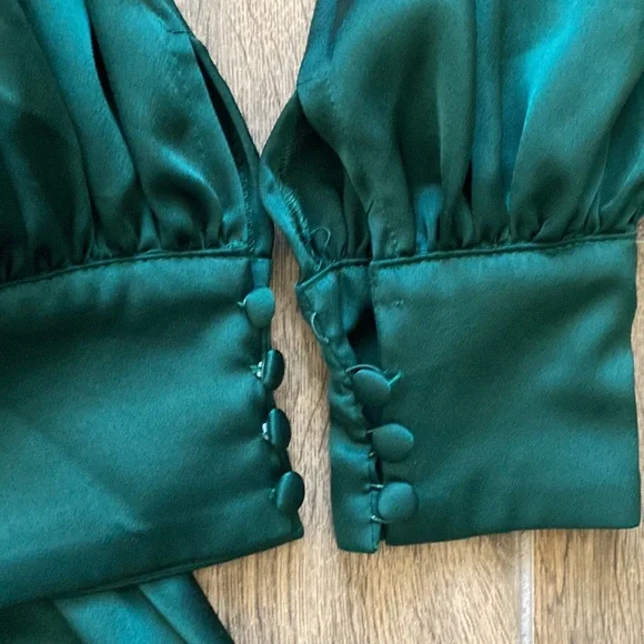 Mac Duggal Faux Wrap Long Sleeve Gown Dress Emerald Green Size 8 - Picture 8 of 11